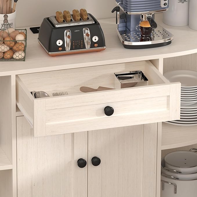 Sideboard Buffet Cabinet with Power Outlet,Freestanding Kitchen Cabinet with Storage,Accent Coffee Bar with Doors(White)