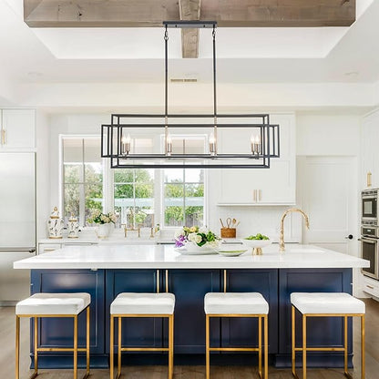 WJShome Kitchen Island Lighting, 8-Light Farmhouse Chandeliers for Dining Room, Modern Dining Room Light Fixtures Over Table, Linear Pendant Lights Kitchen Island（Black & Brushed Nickel）