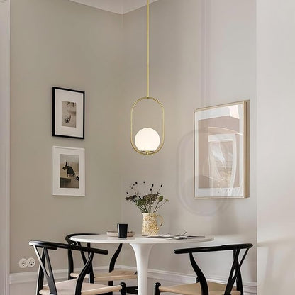 Alighting Gold Globe Pendant Lights Kitchen Island | Mid-Century Modern E12 Pendant Light Fixtures for Dining Room, Bedroom, Entryway, Commercial Spaces, Adjustable Length with 5.9" Glass Shade