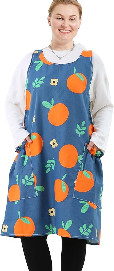 Big Plus Size Aprons for Women with Pockets Cotton Linen Baking Kitchen Cooking