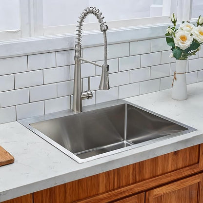 HOTIS 25x22 Inch Drop In Kitchen Sink, 25 Inch Topmount 304 Stainless Steel RV Laundry Utility Sink, Brushed Nickel Single Bowl Bar Sink With Drain