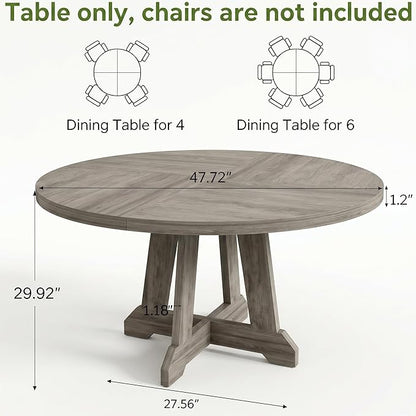IDEALHOUSE Round Dining Table for 4, 47 Inches Dining Room Table with Wooden Base, Kitchen Table with Circle Tabletop, Dinner Table for Dining Room, Kitchen, Living Room, Grey