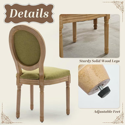 SoarFlash Linen French Dining Chairs Set of 2, Vantage Dining Chair with Round Back, Wood Leg Farmhouse Country Dining Chair for Kitchen,Bedroom,Olive Green