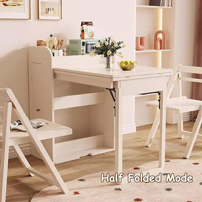 Kitchen Island with Extendable Table, Square Dining Table and 2 Chairs with Storage Cabinet, Pull-Out Design, Space-Saving, for Dining Room, Farmhouse