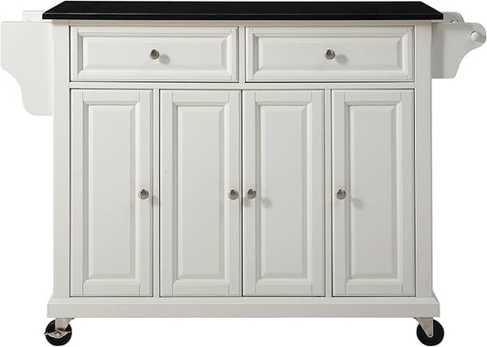 Crosley Furniture Full Size Granite Top Rolling Kitchen Island Storage Cart, Microwave Stand, Spice Rack, White