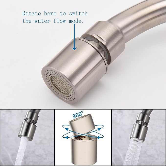 8" Center Wall Mount Kitchen Faucet with Side Sprayer, Brushed Nickle Stainless Steel Sink Mixer Tap, Lead-Free, 360° Swivel Spout
