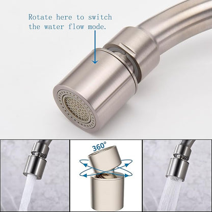 8" Center Wall Mount Kitchen Faucet with Side Sprayer, Brushed Nickle Stainless Steel Sink Mixer Tap, Lead-Free, 360° Swivel Spout