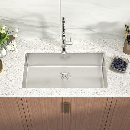 Undermount Kitchen Sink 33x19x9 Inch Deep Single Bowl 18 Gauge Stainless Steel Under Counter Sinks Basin With Drain Strainer