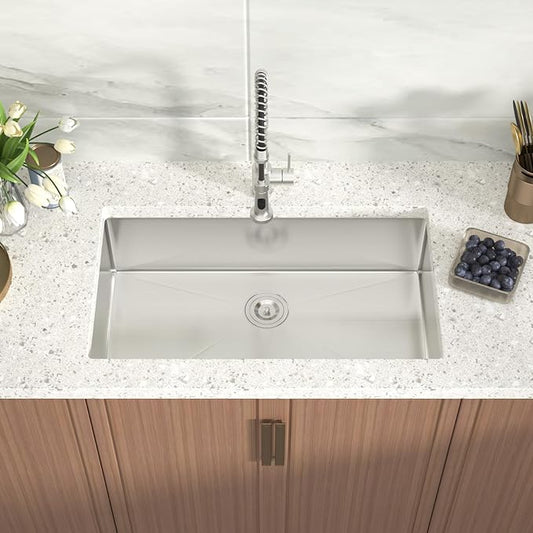 Undermount Kitchen Sink 33x19x9 Inch Deep Single Bowl 18 Gauge Stainless Steel Under Counter Sinks Basin With Drain Strainer