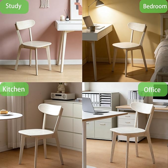 White Solid Wood Dining Chair,FAS Grade Oak Dining Chair Single,Sturdy Curved Backrest & Outer Sword-Leg Design in White Finish for Dining Room,Cafe, and Modern Home Kitchen,400 lb Capacity