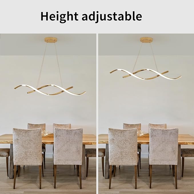 Dimmable Gold Chandelier for Dining Room, Adjustable Height Pendant Light Fixtures Over Table, Modern Kitchen Island Lighting, 35.4in 21W (Gold 35.4“)