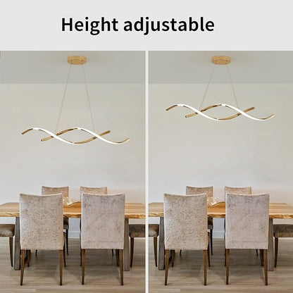 Dimmable Gold Chandelier for Dining Room, Adjustable Height Pendant Light Fixtures Over Table, Modern Kitchen Island Lighting, 35.4in 21W (Gold 35.4“)