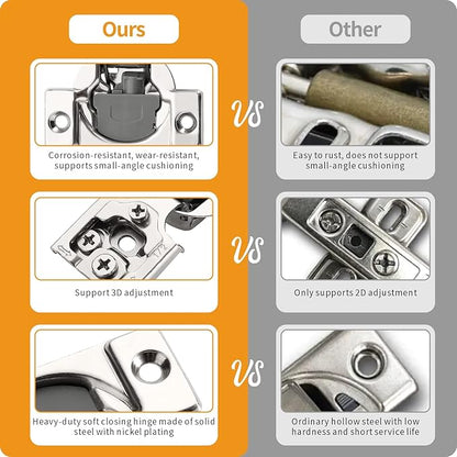 Chibery 20 Pack 1/2" Overlay 3D Soft Close Concealed Hinge for Face Frame Door, Smooth Slow Self Closing Hinges, Satin Nickel, Hidden 105° Open Angle Stainless Steel Hinge for Kitchen Cabinet Door