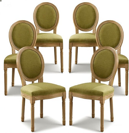 SoarFlash French Dining Chairs Set of 6, Vantage Dining Chair with Round Back, Wood Leg Farmhouse Country Dining Chair for Kitchen,Bedroom,Olive Green
