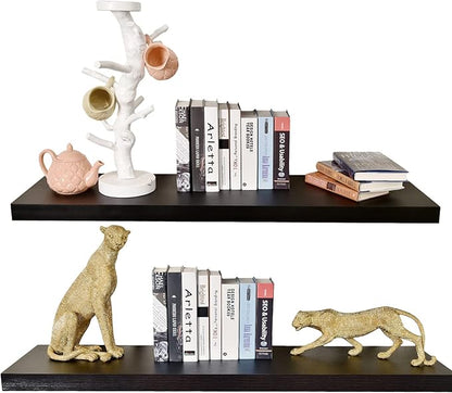 36 Inches Length Floating Shelves, Wall Shelf Set of 2, 12 inches Deep Hanging Shelf with Invisible Brackets, for Bathroom, Bedroom, Toilet, Kitchen, Office, Living Room Decor, Espresso Shelf