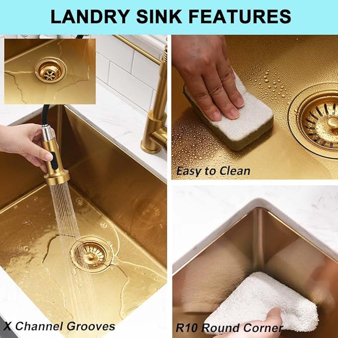 23 Inch Undermount Laundry Sink Gold-Wesliv 23x18x12 Gold Utility Sink Undermount Laundry Room Sink Deep Single Bowl 16 Gauge Stainless Steel Utility Sink with Bottom Grid