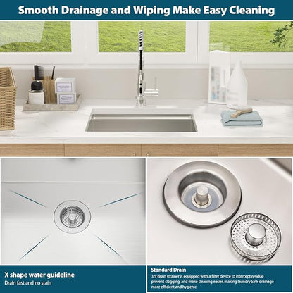 21 Laundry Sink Undermount - 21x19x12 Inch Laundry Utility Sink 12 Inch Extra Deep Single Bowl 16 Gauge Stainless Steel Kitchen Sinks Utility Room Sinks Workstation Basin