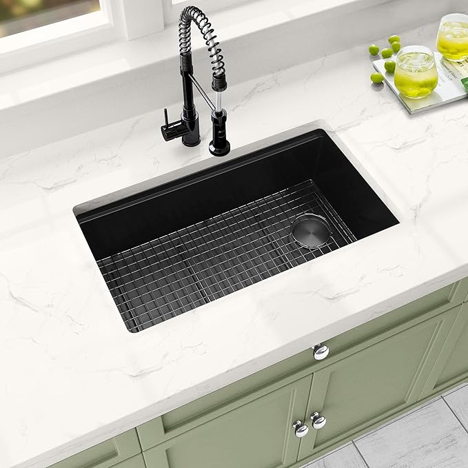 Black Undermount Kitchen Sink 30 inch,16 Gauge Stainless Steel Sinks,Single Bowl Workstation Sink,Modern Kitchen Sink Offset Drain (30" X 18")