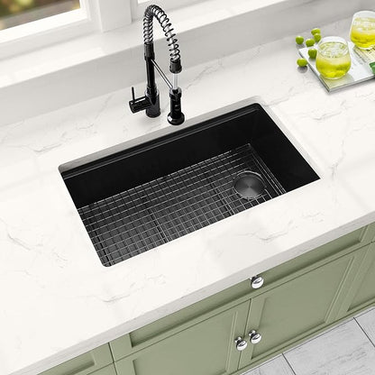 Black Undermount Kitchen Sink 30 inch,16 Gauge Stainless Steel Sinks,Single Bowl Workstation Sink,Modern Kitchen Sink Offset Drain (30" X 18")