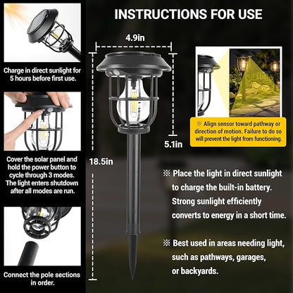 Solar Lights Outdoor, 8 Pack Waterproof LED Pathway Lights with 3 Adjustable Modes, Auto On/Off Lighting for Garden, Yard, Walkway, Driveway, Porch, Hanging on Trees or Tabletop, Warm White