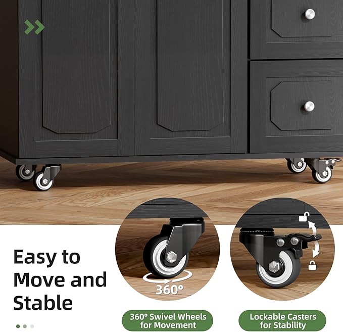 Rolling Kitchen Island Cart with Drop Leaf, Portable Kitchen Trolley with Storage Cabinet, Drawer, Shelf and Towel Bar, Breakfast Bar on Wheels for Home Use, Sleek Black