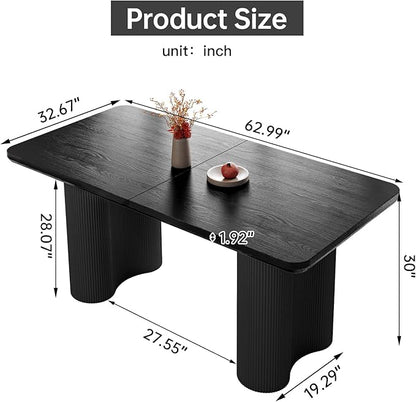 Miuuod 63" Black Dining Table for 4-6 People Large Rectangular Kitchen Table Modern Wood Dining Room Furniture Farmhouse Table for Living Room Home Office Workspace Easy Assembly