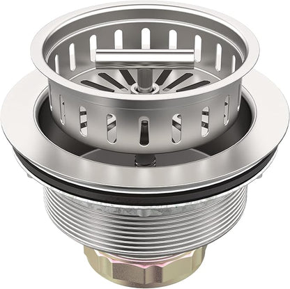 BOTEMY B9171 Kitchen Sink Drain 3 1/2 Inch Kitchen Sink Drain Strainer Assmebly Kit Stainless Steel Sink Strainer Basket/Drain Stopper for 3.5'' Standard American Drain Hole (Polished)