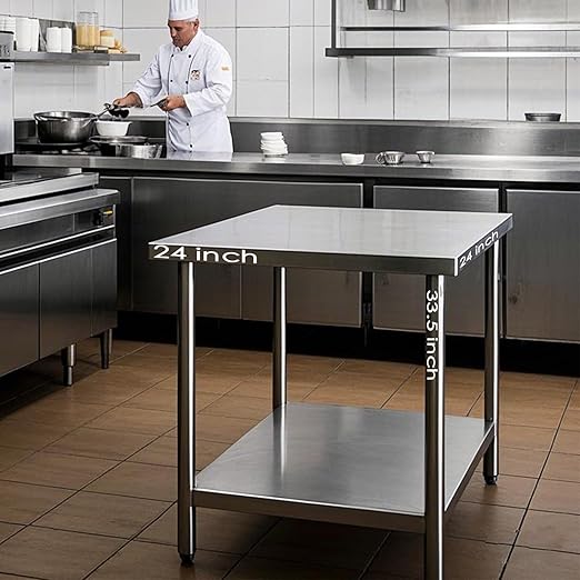 Stainless Steel Table Stainless Steel Table for Prep & Work 24 x 24 Inches with Backsplash and Knife Block for Restaurant, Home and Hotel