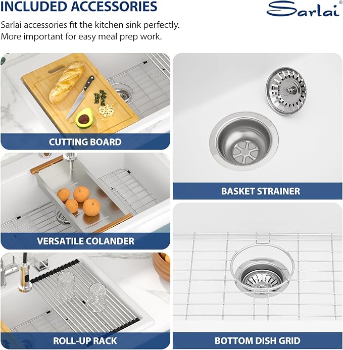 Sarlai 33 Inch Composite Granite Kitchen Sink Drop In - 33x22 Inch White Kitchen Sink Workstation Granite Topmount Sinks White Quartz Classic Above Counter Single Bowl Basin