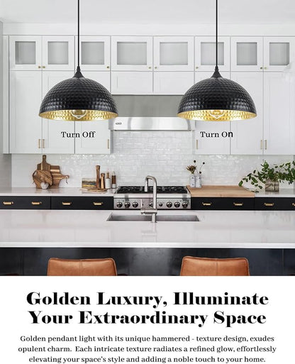 Black Pendant Lights Kitchen Island 3 Pack, 12 Inch Hammered Dome Pendant Light, Farmhouse Kitchen Pendant Lights, Industrial Hammered Pendant Light for Kitchen, Dining Room, Barn