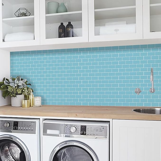 STICKGOO 10-Sheet Blue Subway Tiles Peel and Stick Backsplash, Stick on Tiles Kitchen Backsplash (Thicker Design)