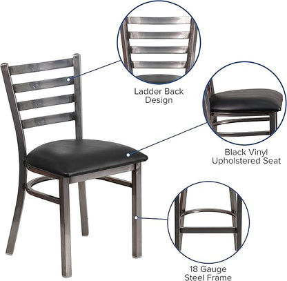 Flash Furniture HERCULES Series Clear Coated Ladder Back Metal Restaurant Chair - Black Vinyl Seat