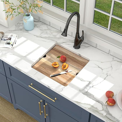 Lordear 18 Inch Undermount Granite Composite Bar Sink 18"x18" Composite Quartz Kitchen Sinks Black Single Bowl Under Counter Ledge Workstation Bar Prep RV Sink Basin