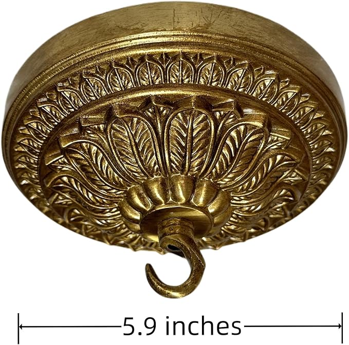 5.9 inches Brass Canopy Kit for Chandelier and Ceiling Lights, Decorative Design, Hanging Fixture Mounting Plate