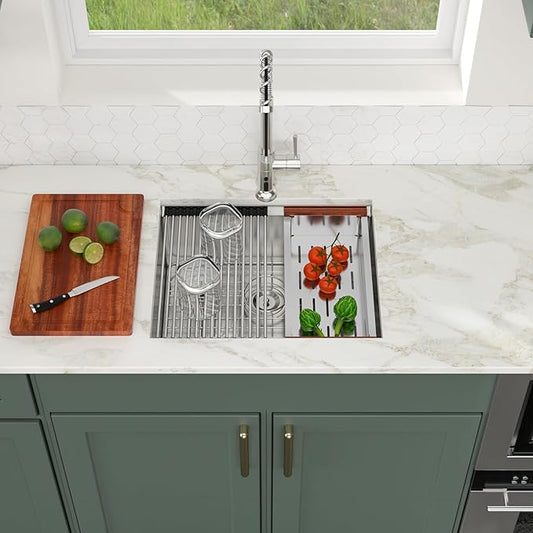 Logmey 23 Undermount Bar Sink - 23x19 Stainless Steel Kitchen Sinks Under Ledge Workstation Sink 16 Gauge Single Bowl Bar Prep Sinks Basin