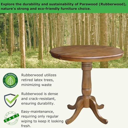 36" Round Top Pedestal Table With 12" Leaf - 28.9"H - Dining Height, Pecan