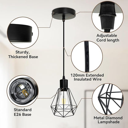 LTBLIGHT 3 Pack Hanging Lights for Kitchen, Black Farmhouse Pendant Light Fixture with 47.2in Adjustable Cord, Sloped Ceiling Lamp for Dining Room, E26 Base (Bulbs Not Included)