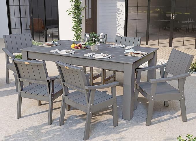 ZHUSI Patio Table and Chairs Set,HDPE Outdoor Dining Set with Umbrella Hole for Backyard, Poolside, Porch,All Weather,Grey