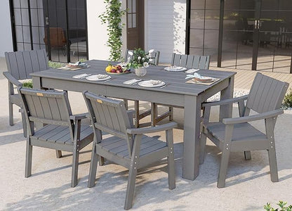 ZHUSI Patio Table and Chairs Set,HDPE Outdoor Dining Set with Umbrella Hole for Backyard, Poolside, Porch,All Weather,Grey