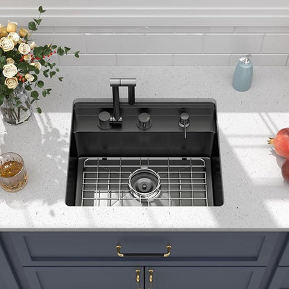 21 Inch Black Undermount Bar Sink Outdoor Kitchen Sink With Cover and Faucet 21x18x9 Inch 16 Gauge Stainless Steel Single Bowl Sink Indoor Outdoor