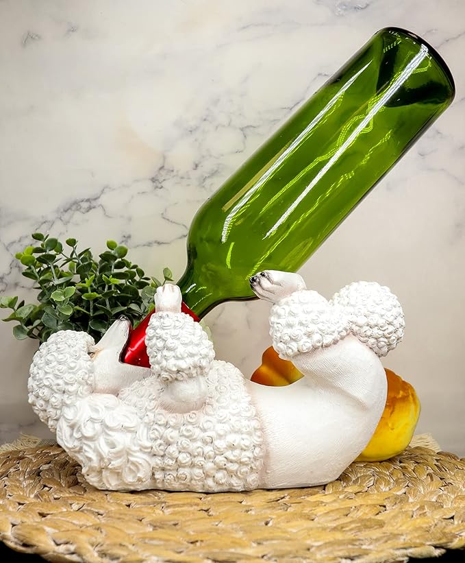 Ebros Lifelike Purebreed Pedigree Canine Adorable White French Poodle Dog Wine Bottle Holder Figurine Statue As Kitchen Wine Cellar Centerpiece Decor Storage Organizer Puppies Pet Dogs Sculpture