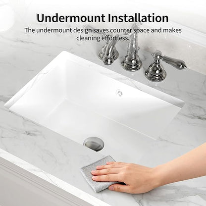 DeerValley 18 x 13.5 Inch Undermount Bathroom Sink, White Ceramic Under Counter Bathroom Sinks, Modern Lavatory Vanity Bath Wash Bowl Basin with Overflow