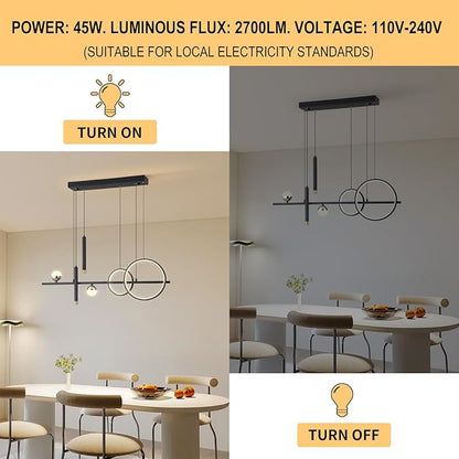 ORANOOR LED Modern Chandeliers for Dining Room, Dimmable Black Gold Chandelier Kitchen Pendant Lighting Over Island, Linear Ring Globe Pendant Light Fixtures Dining Room Lights Ceiling Hanging