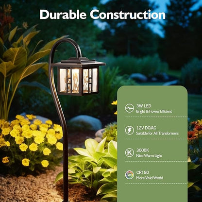 LITFIT Low Voltage Landscape Lighting 4-Pack, Aluminum 12V 3000K Electric Pathway Lights, Waterproof ORB Color Wired Path Lights with Connectors for Walkway Yard Garden, 50000H Integrated LED