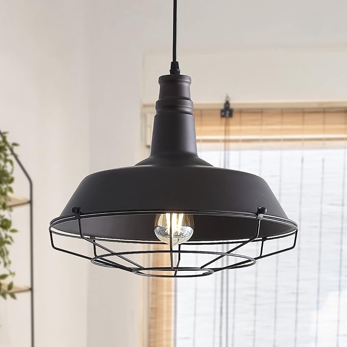 JONATHAN Y 14.25" Oil Rubbed Bronze 1-Light Iron Pendant Light, Adjustable Height Farmhouse Industrial Metal Cage Fixture for Kitchen Island Dining Room, LED Bulb Included JYL9533A