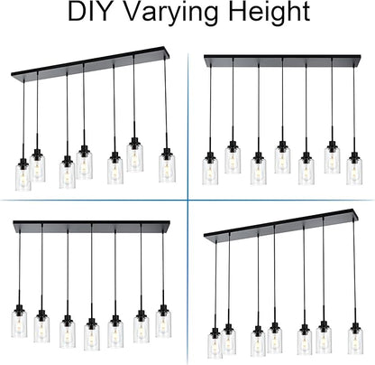 MELUCEE Linear Hanging Pendant Lights with Clear Glass Shade Black Dining Room Light Fixtures Over Table Kitchen Island Lighting, Adjustable Hanging Height