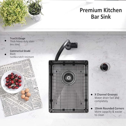 12 Inch Undermount Black Bar Sink -Wesliv 12x16 Small Kitchen Sink Under Mount Outdoor Rv Sink 16 Gauge Stainless Steel Wet Bar Sinks with Bottom Grid&Drain