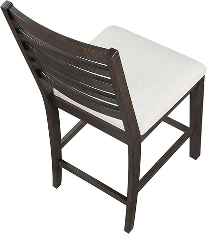 Lexicon Counter Height Chairs, Set of 2, Wood Frame, Ladder Back, Beige Textured Fabric Upholstered Dining Chairs with 25.5 Inches Seat Height, Bar Stools for Kitchen/Dining Room, Dark Espresso