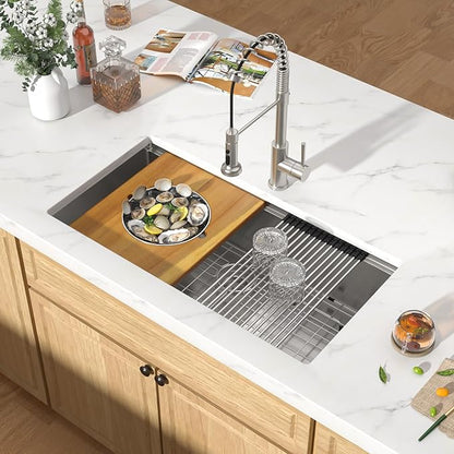 36 Inch Undermount Kitchen Sink - 36x19 Workstation All-In One 16 Gauge T-304 Stainless Steel Single Bowl Under Counter Large Kitchen Sink with Cutting Board and New-Accessories #TLU-0037