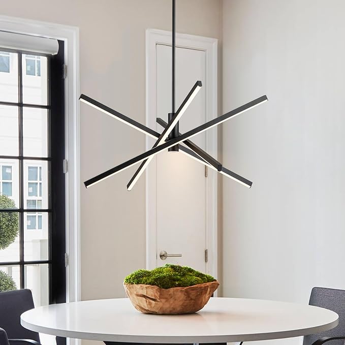 Y'INSP Black LED Chandeliers for Dining Room, 4-Lights Modern Pendant Light Fixture LED Embedded Hanging Lighting Fixtures for Kitchen Island Bedroom Living Room